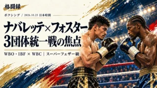 ナバレッテとフォスターを参考にした2人のボクサーが、グローブを構えて向かい合う