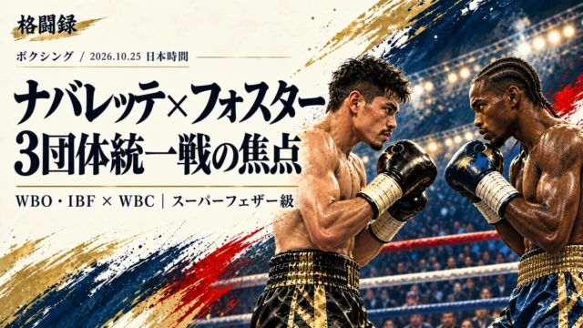 ナバレッテとフォスターを参考にした2人のボクサーが、グローブを構えて向かい合う