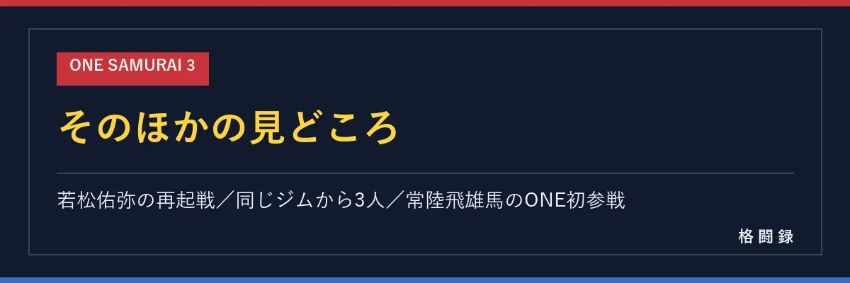 ONE SAMURAI 3 そのほかの見どころ