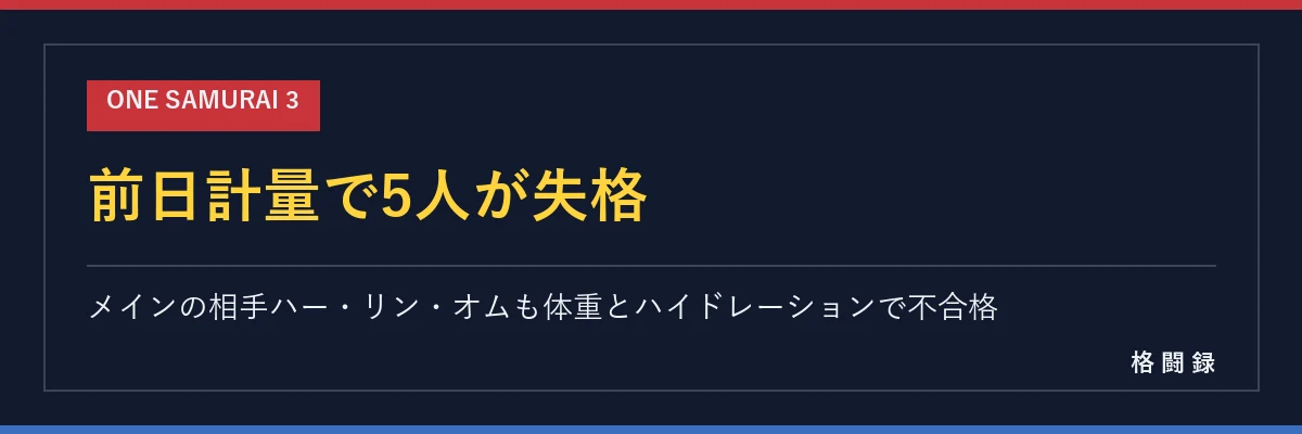 ONE SAMURAI 3 前日計量で5人が失格