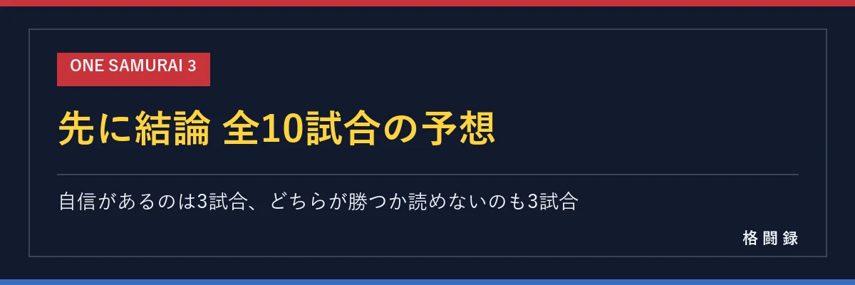 ONE SAMURAI 3 全10試合の予想一覧