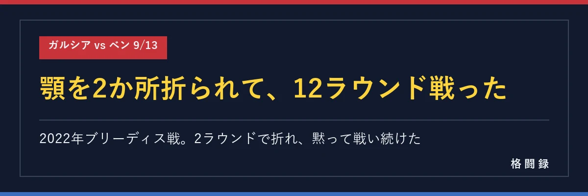 顎を2か所折られてそれでも12ラウンド戦った