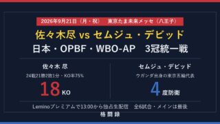 2026年9月21日に東京たま未来メッセで行われる佐々木尽 vs セムジュ・デビッドの3冠統一戦を伝えるアイキャッチ画像
