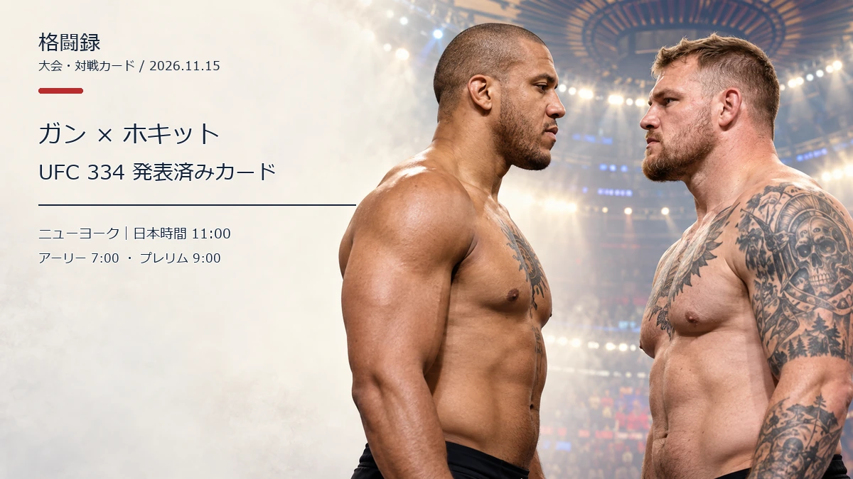 UFC 334の対戦カード。シリル・ガンとジョシュ・ホキットが向かい合う