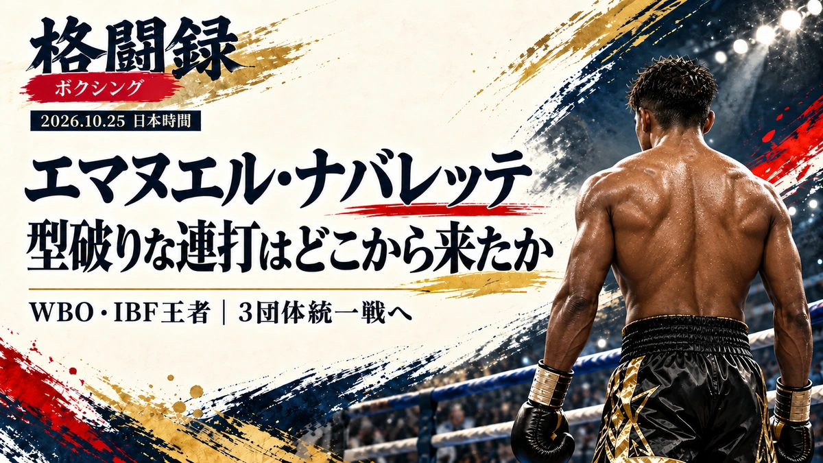 エマヌエル・ナバレッテを参考にした、タオルなしでリングに立つボクサーの後ろ姿