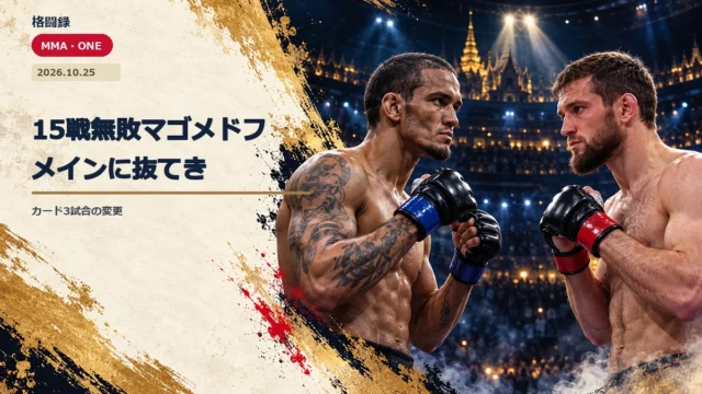 ONE Fight Night 49のメインで対戦するルーカス・ガブリエルと15戦無敗のマゴメド・ムハンマド・マゴメドフを描いたイメージ