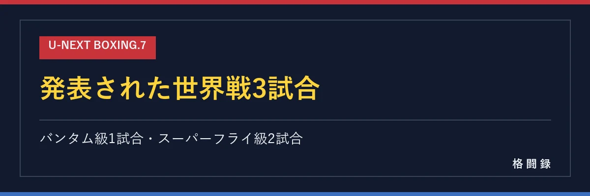 U-NEXT BOXING.7 世界戦3試合の対戦カード