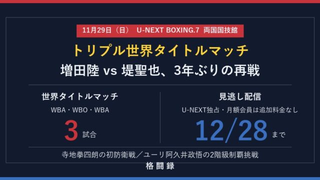 U-NEXT BOXING.7 トリプル世界タイトルマッチの対戦カード